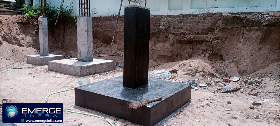 Building Foundation Bituminous Waterproofing Solution, Beach House, Neelamkarai, Chennai. Project done by eMerge Infra, Anna Nagar East, Chennai.